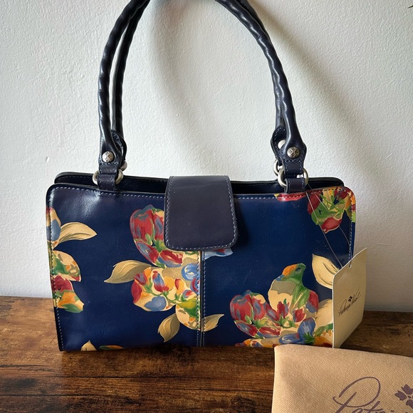 Patricia Nash Navy Floral Shoulder Bag Leather Le Fluer Purse with Dust bag NWT - Picture 9 of 15